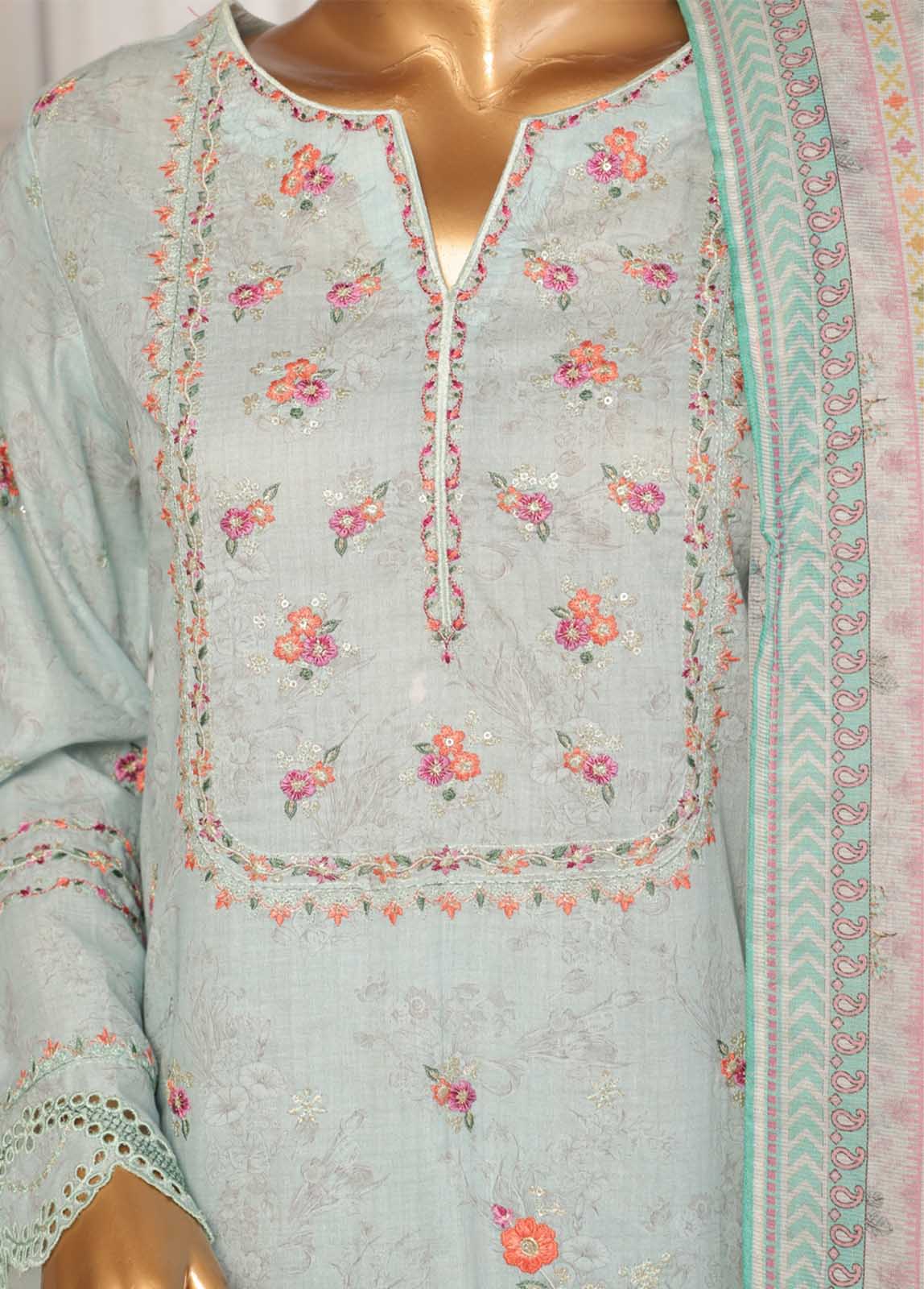 Bin Saeed Fabric - SM-EKS-018 A-S- 3 Piece Printed Embroidered Stitched Suit
