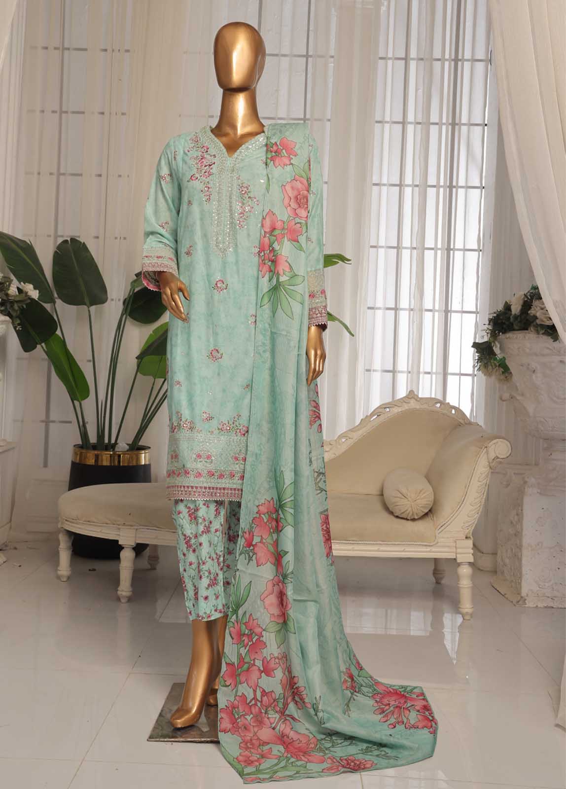 Bin Saeed Fabric - SM-EKS-021 A-S- 3 Piece Printed Embroidered Stitched Suit
