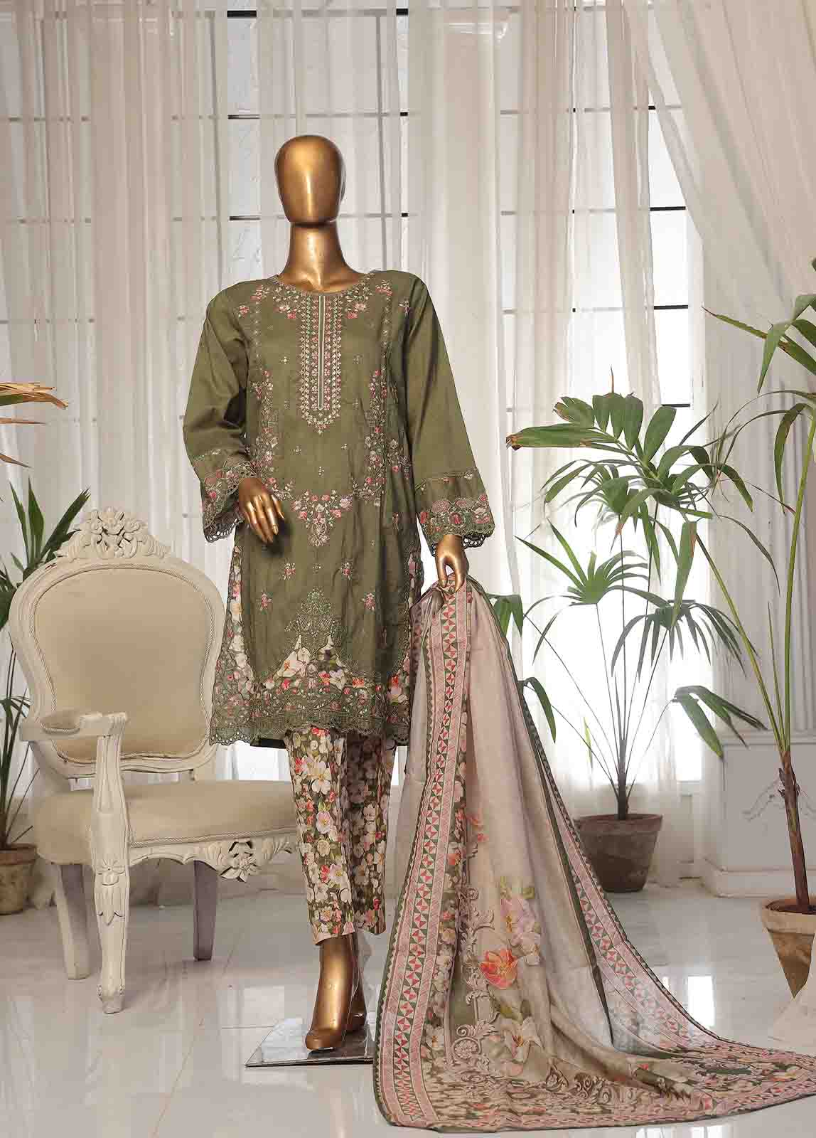 Bin Saeed Fabric - SM-EKS-024 A-B- 3 Piece Printed Embroidered Stitched Suit
