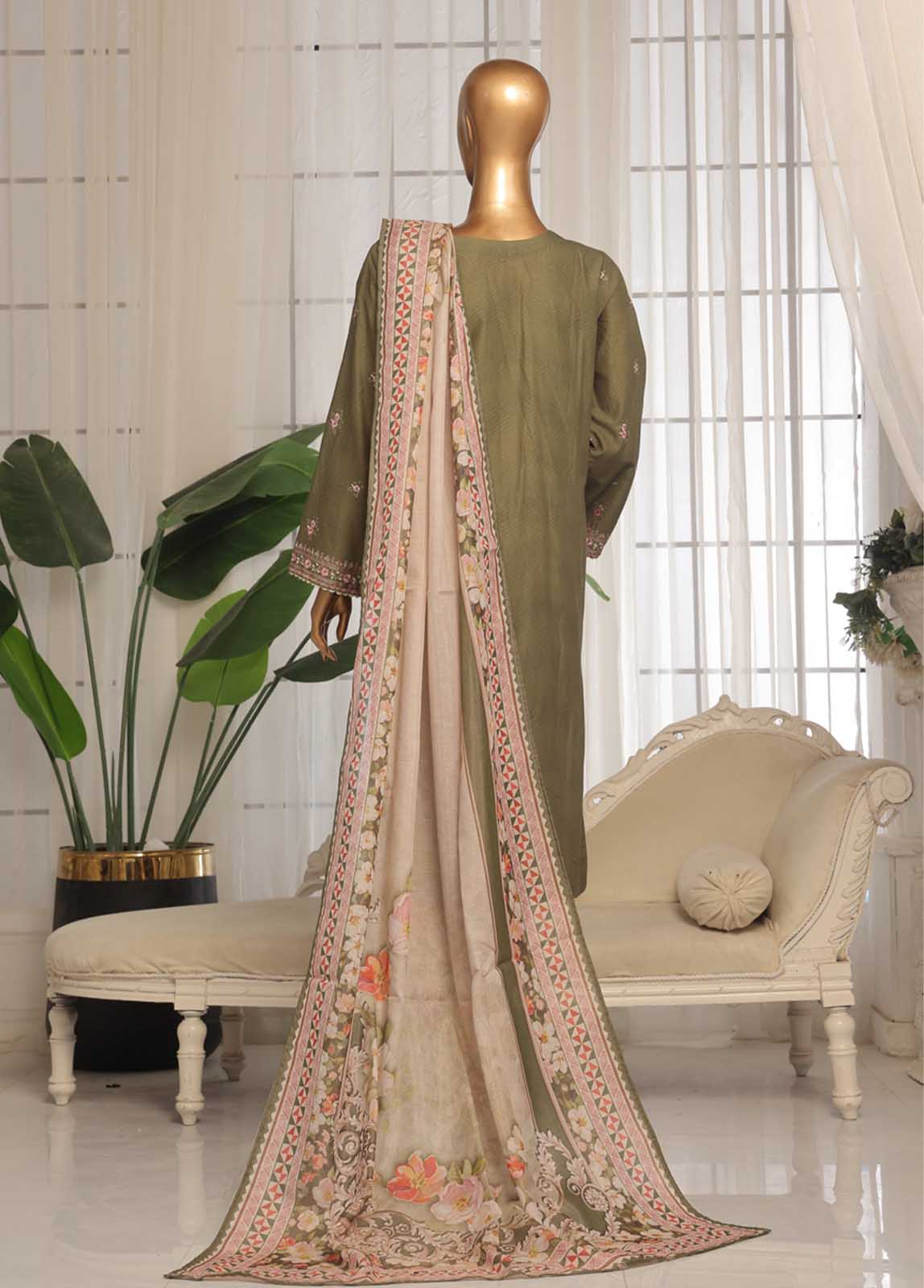 Bin Saeed Fabric - SM-EKS-024 A-S- 3 Piece Printed Embroidered Stitched Suit