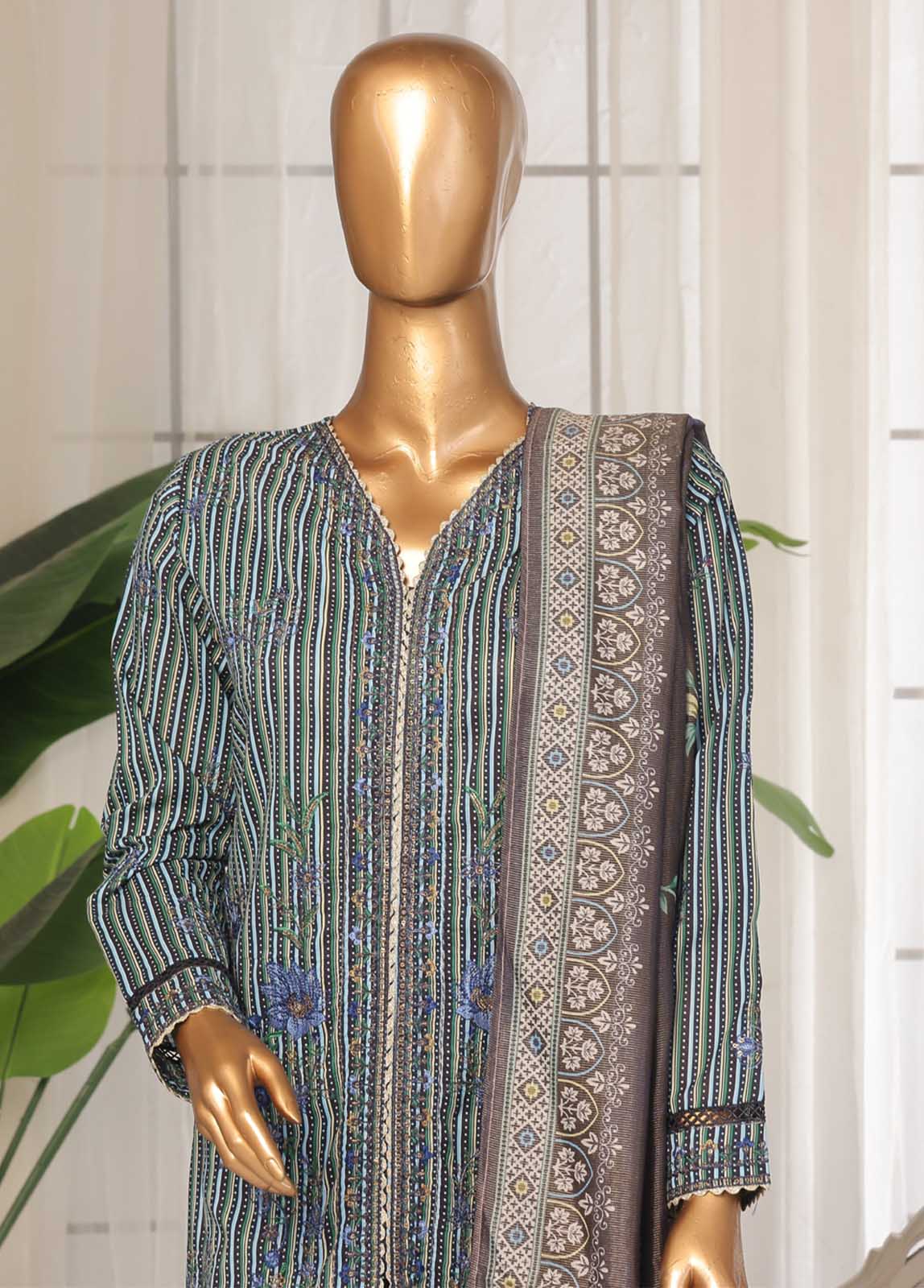 Bin Saeed Fabric - SM-EKS-04 A-S- 3 Piece Printed Embroidered Stitched Suit