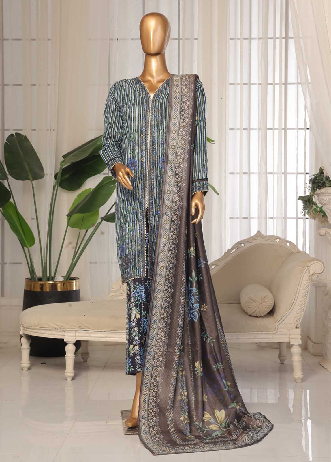 Bin Saeed Fabric - SM-EKS-04 A-S- 3 Piece Printed Embroidered Stitched Suit