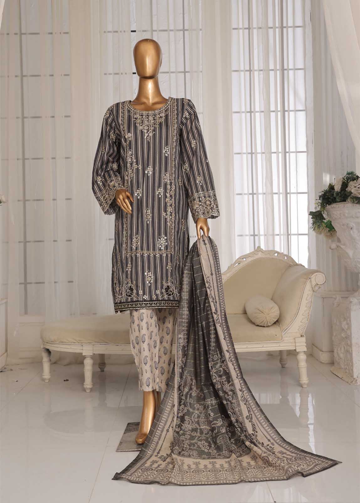 Bin Saeed Fabric - SM-EKS-07 A-S- 3 Piece Printed Embroidered Stitched Suit