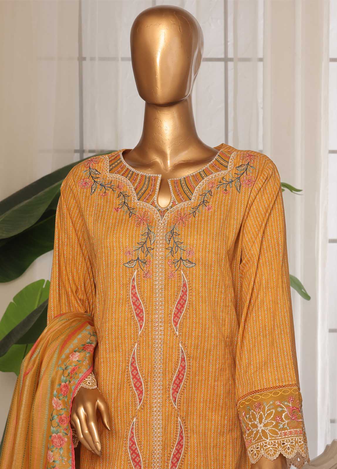 Bin Saeed Fabric - SM-EKS-10 O- 3 Piece Printed Embroidered Stitched Suit