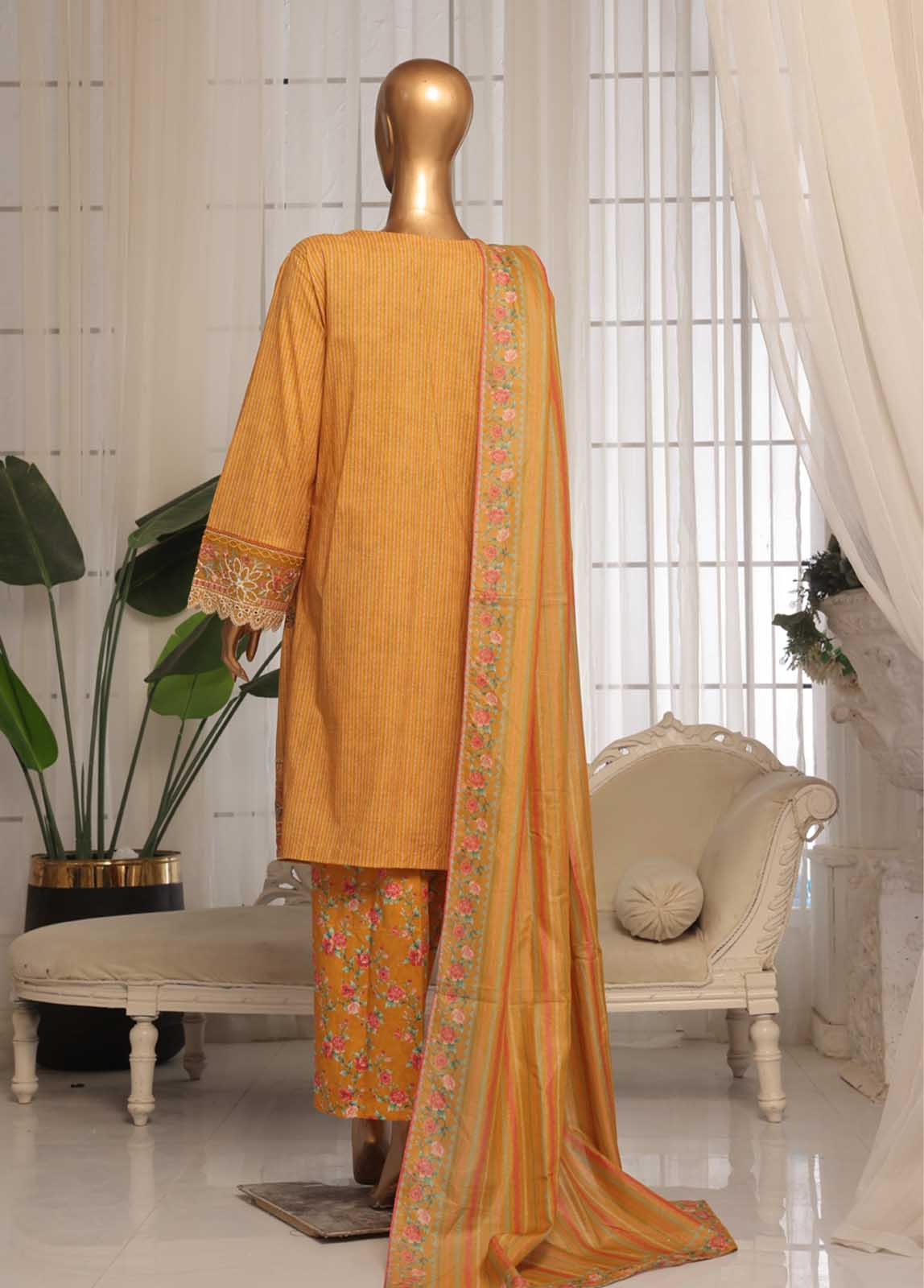 Bin Saeed Fabric - SM-EKS-10 O- 3 Piece Printed Embroidered Stitched Suit
