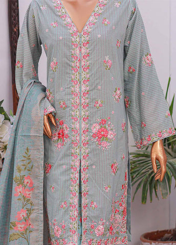 SM-EMB-011 O-B- 3 Piece Printed Embroidered Stitched Suit