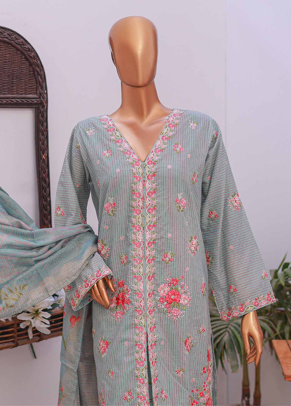 Bin Saeed Fabric - SM-EMB-011 O-B- 3 Piece Printed Embroidered Stitched Suit