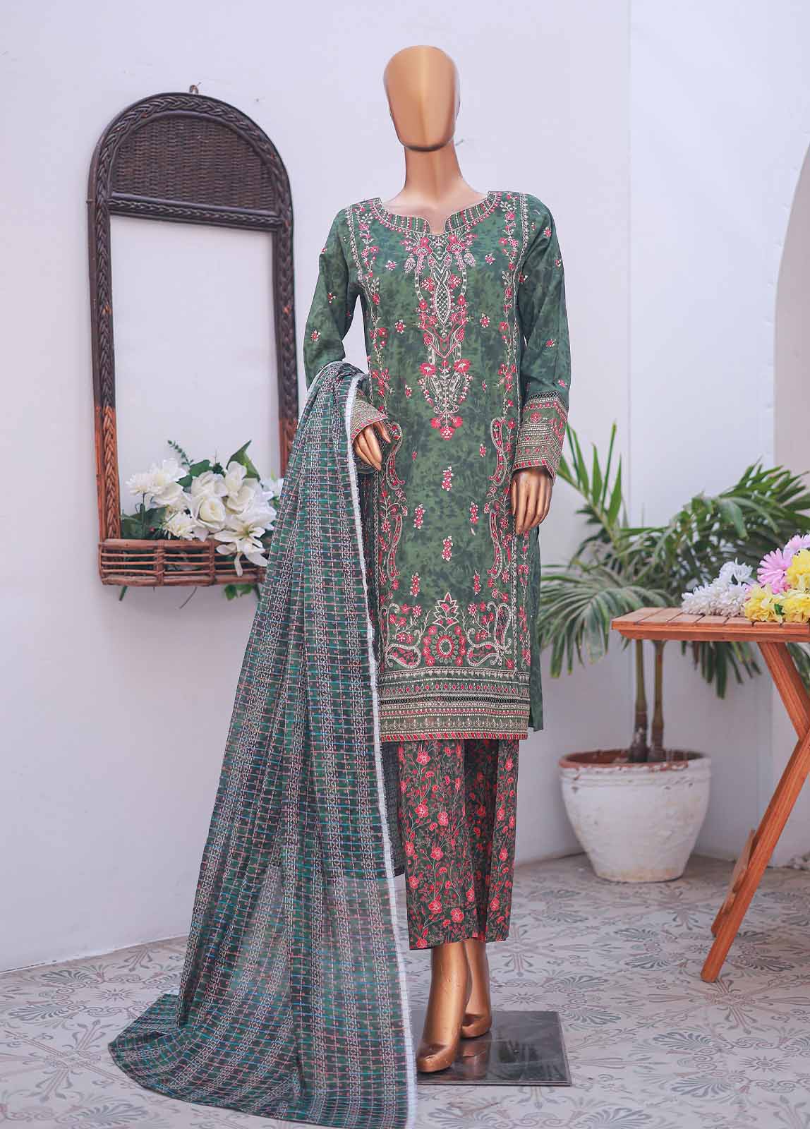Bin Saeed Fabric - SM-EMB-013- 3 Piece Printed Embroidered Stitched Suit