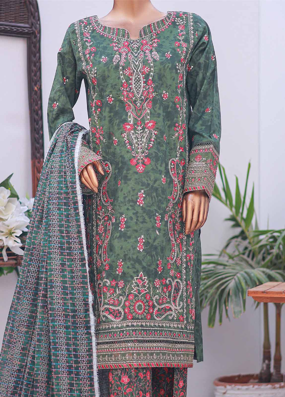 Bin Saeed Fabric - SM-EMB-013- 3 Piece Printed Embroidered Stitched Suit