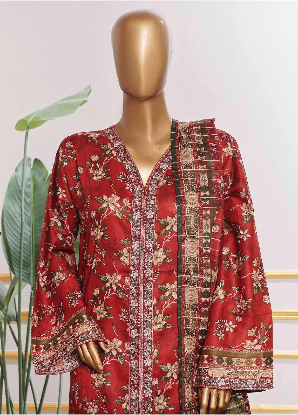 SM-EMB-0131V2- 3 Piece Embroidered Stitched Suit