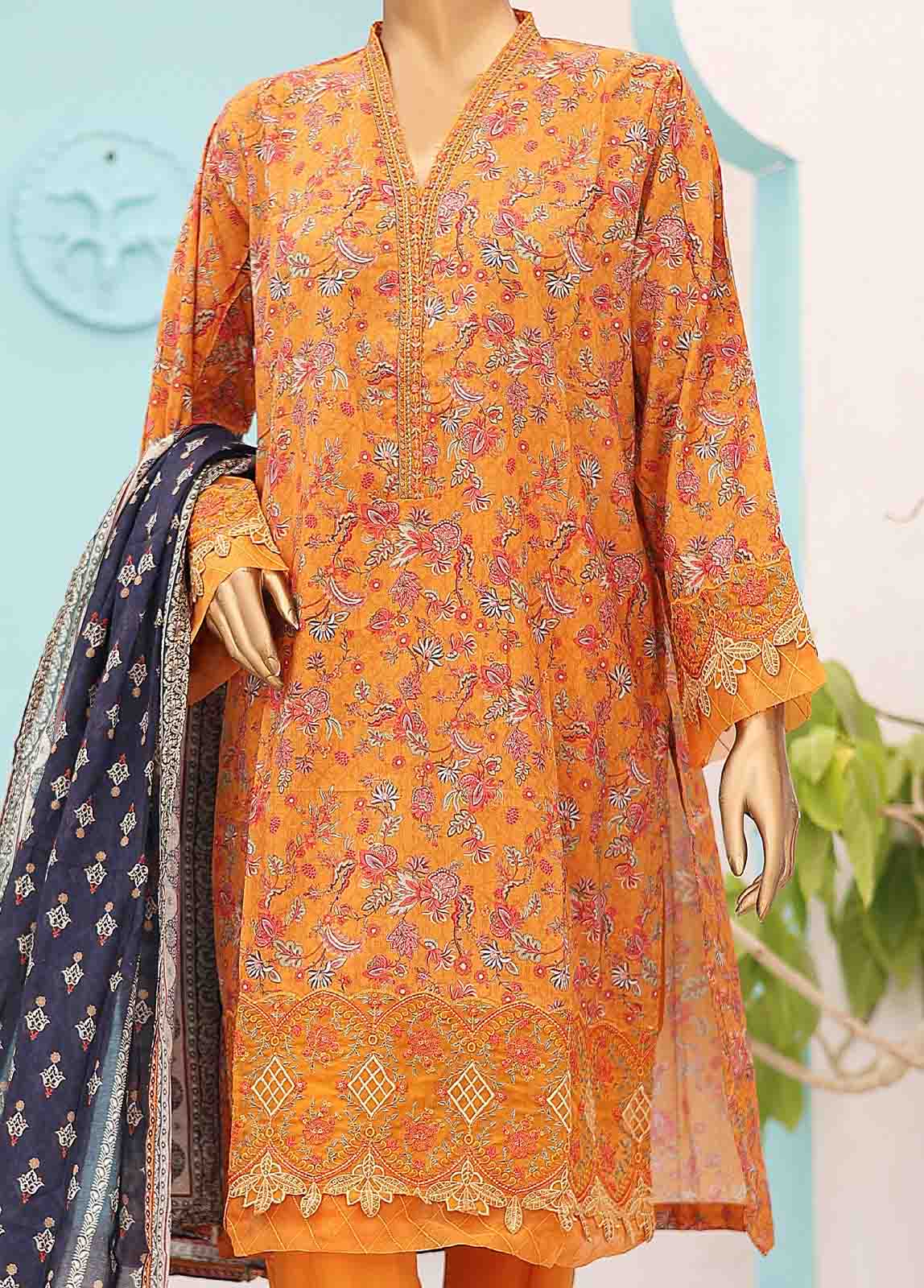 Bin Saeed Fabric - SM-EMB-0171-3 Piece Cutwork Kari Stitched Suit