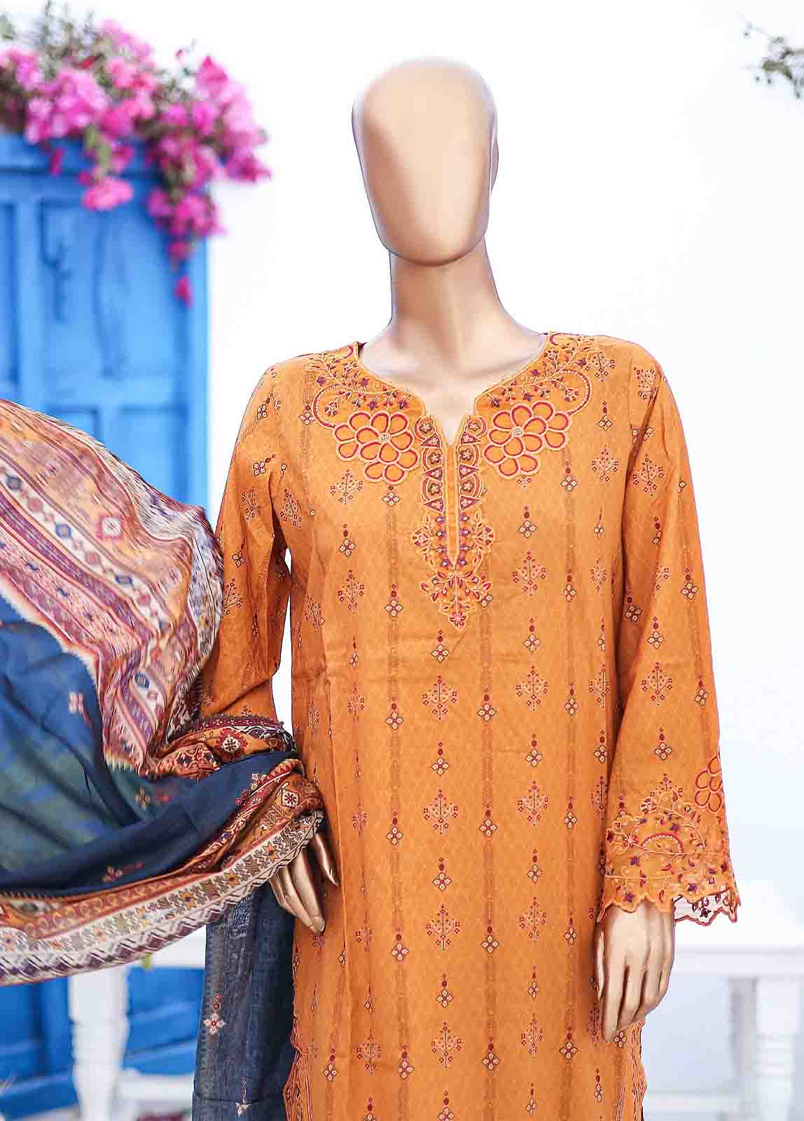 Bin Saeed Fabric - SM-EMB-0180-3 Piece Cutwork Kari Stitched Suit