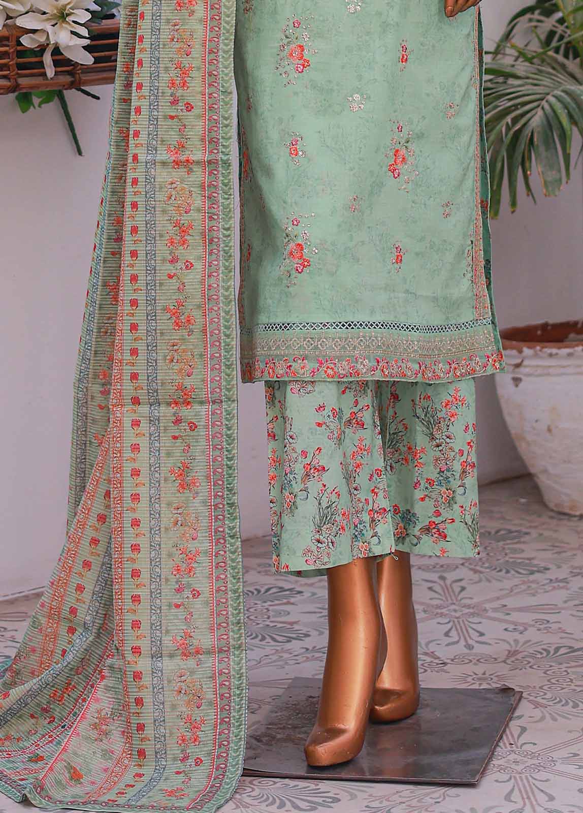 Bin Saeed Fabric - SM-EMB-019A- 3 Piece Printed Embroidered Stitched Suit
