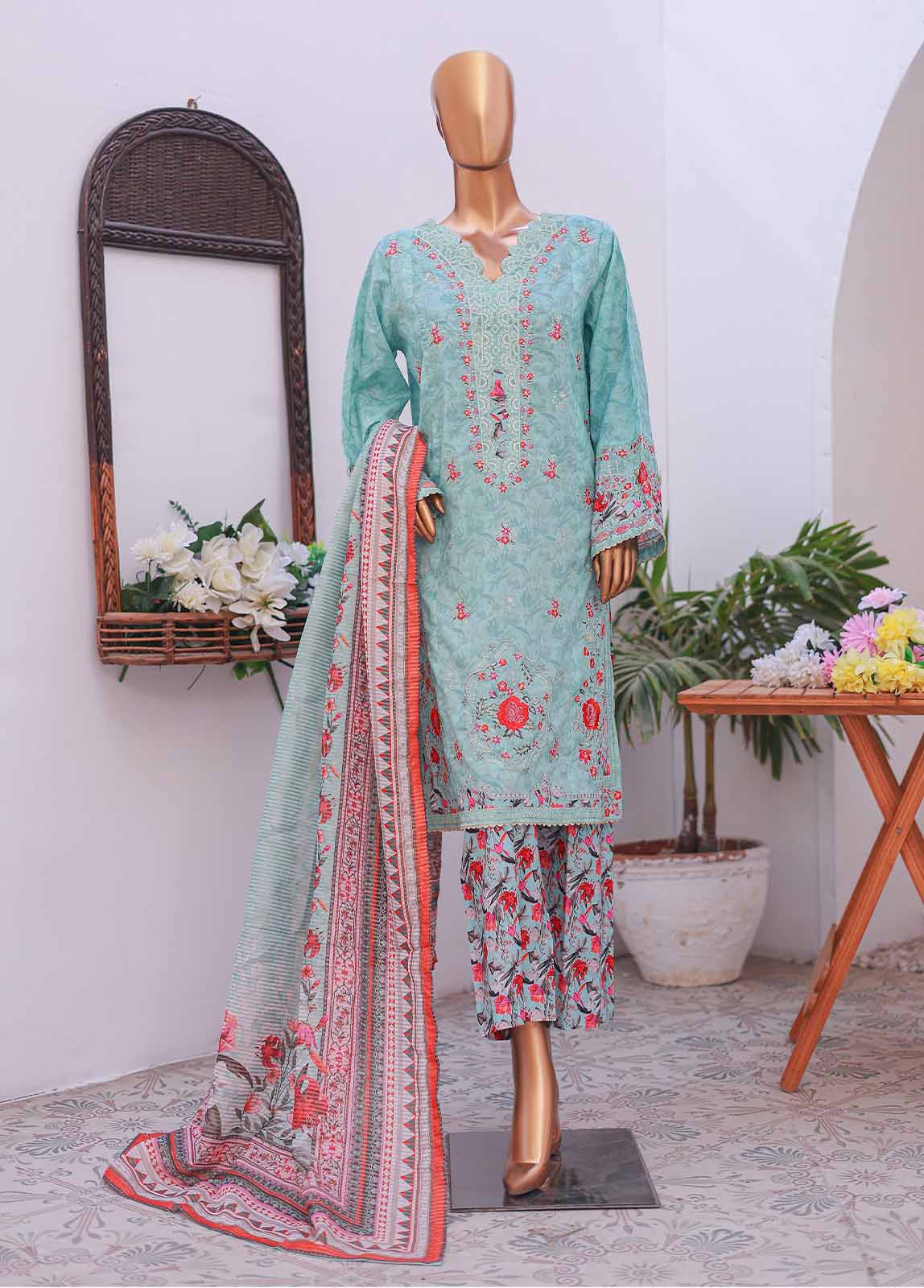 Bin Saeed Fabric - SM-EMB-020 A-B- 3 Piece Printed Embroidered Stitched Suit
