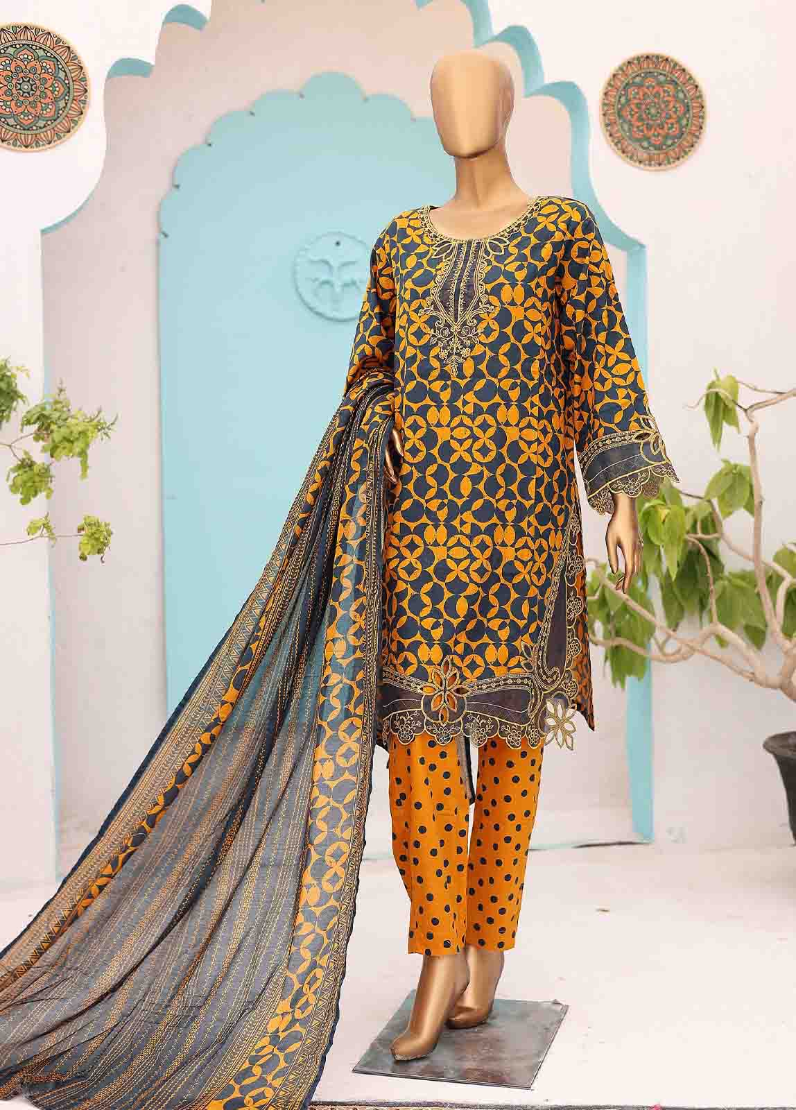 Bin Saeed Fabric - SM-EMB-0223-3 Piece Cutwork Kari Stitched Suit