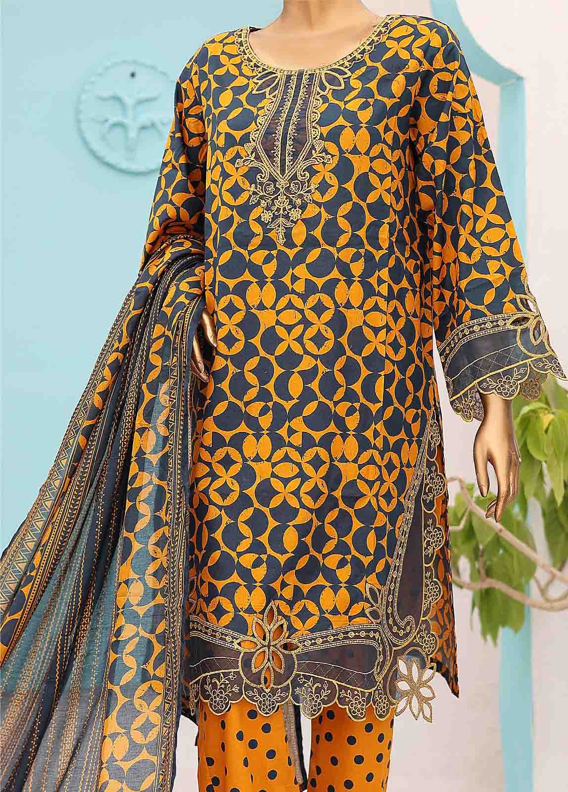 Bin Saeed Fabric - SM-EMB-0223-3 Piece Cutwork Kari Stitched Suit