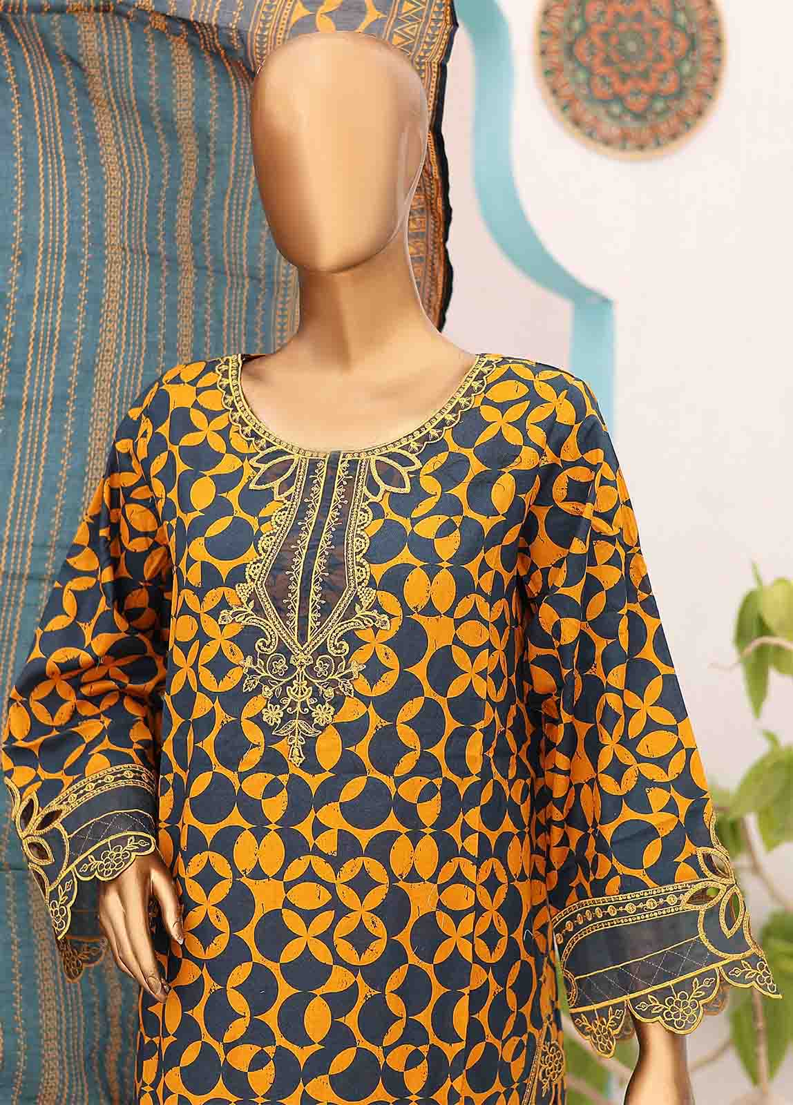 Bin Saeed Fabric - SM-EMB-0223-3 Piece Cutwork Kari Stitched Suit