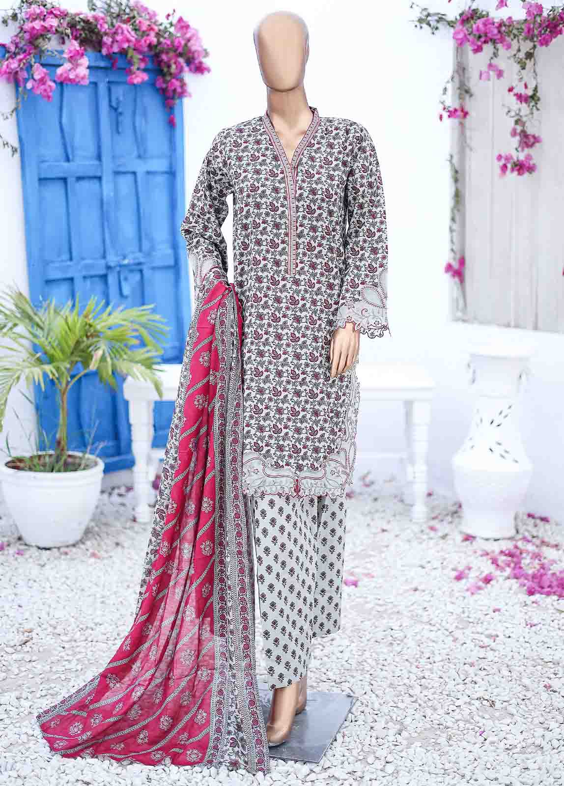 Bin Saeed Fabric - SM-EMB-0225-3 Piece Cutwork Kari Stitched Suit