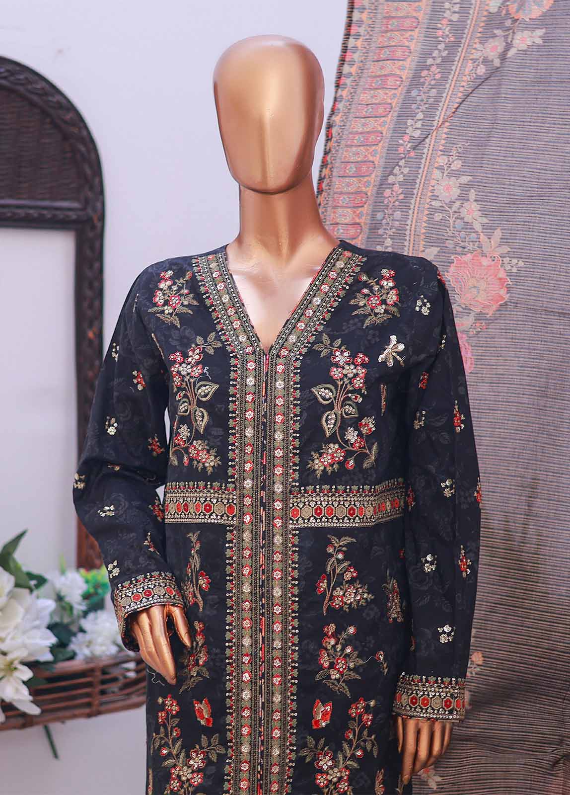 Bin Saeed Fabric - SM-EMB-023- 3 Piece Printed Embroidered Stitched Suit