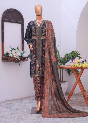 SM-EMB-023- 3 Piece Printed Embroidered Stitched Suit