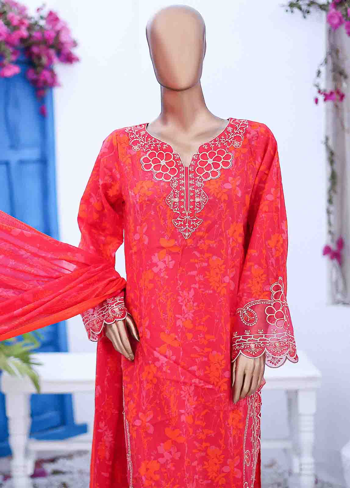 Bin Saeed Fabric - SM-EMB-0340-3 Piece Cutwork Kari Stitched Suit