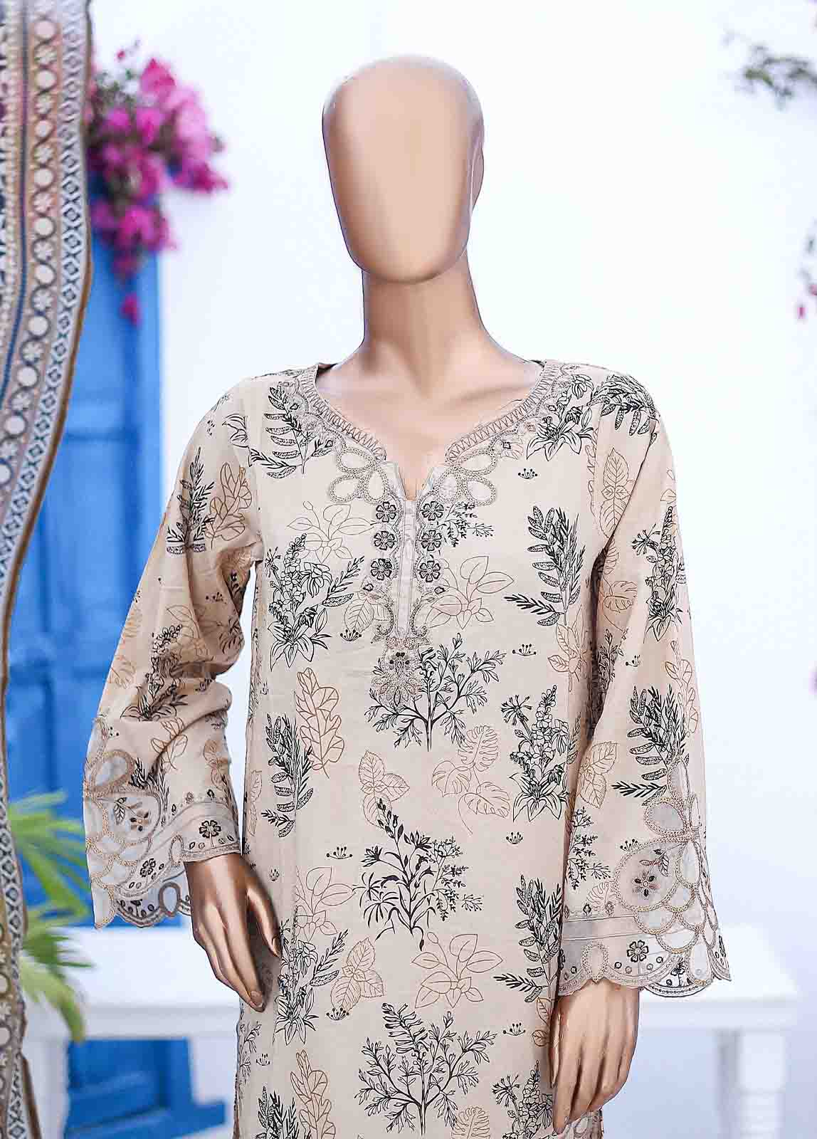 Bin Saeed Fabric - SM-EMB-0341-3 Piece Cutwork Kari Stitched Suit