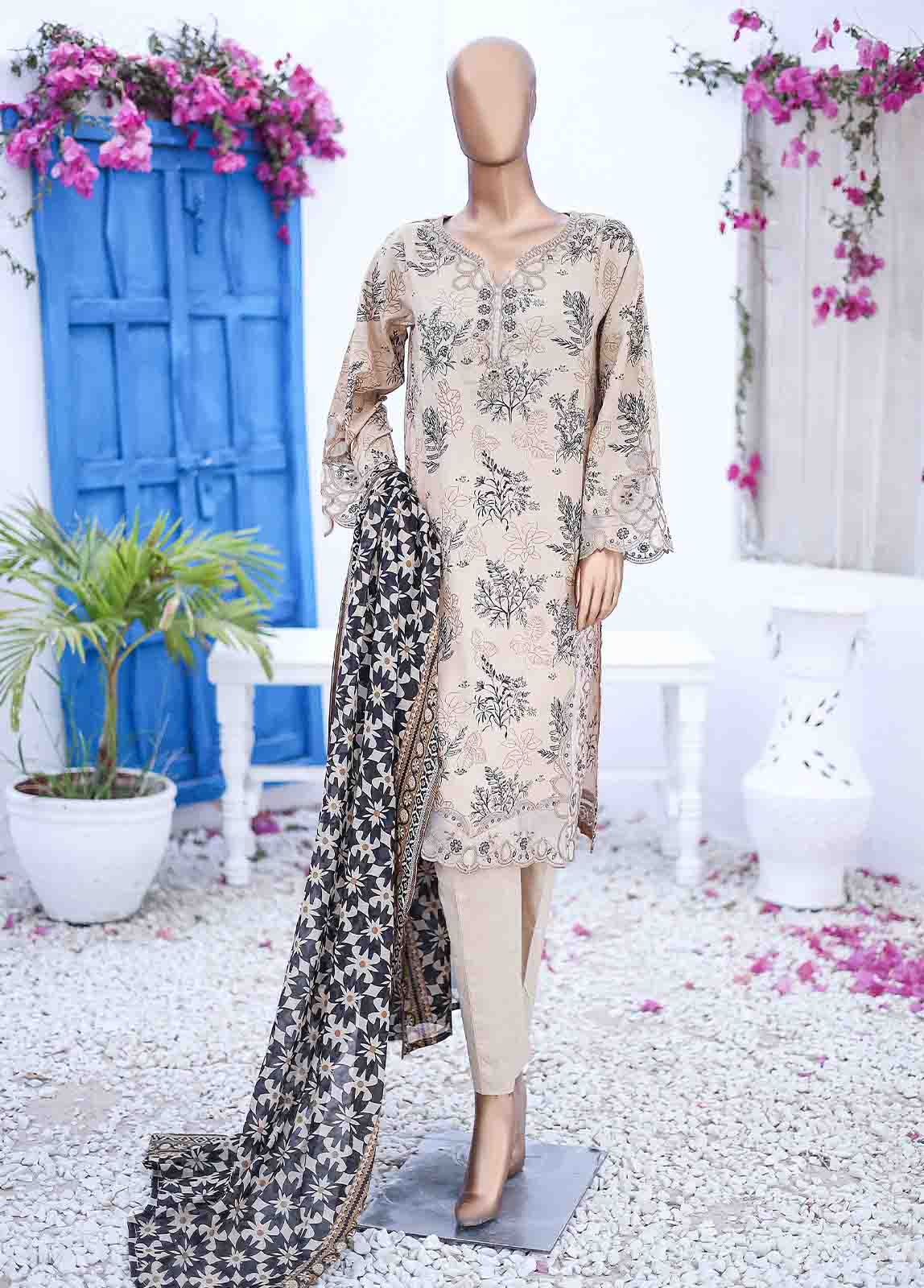 Bin Saeed Fabric - SM-EMB-0341-3 Piece Cutwork Kari Stitched Suit