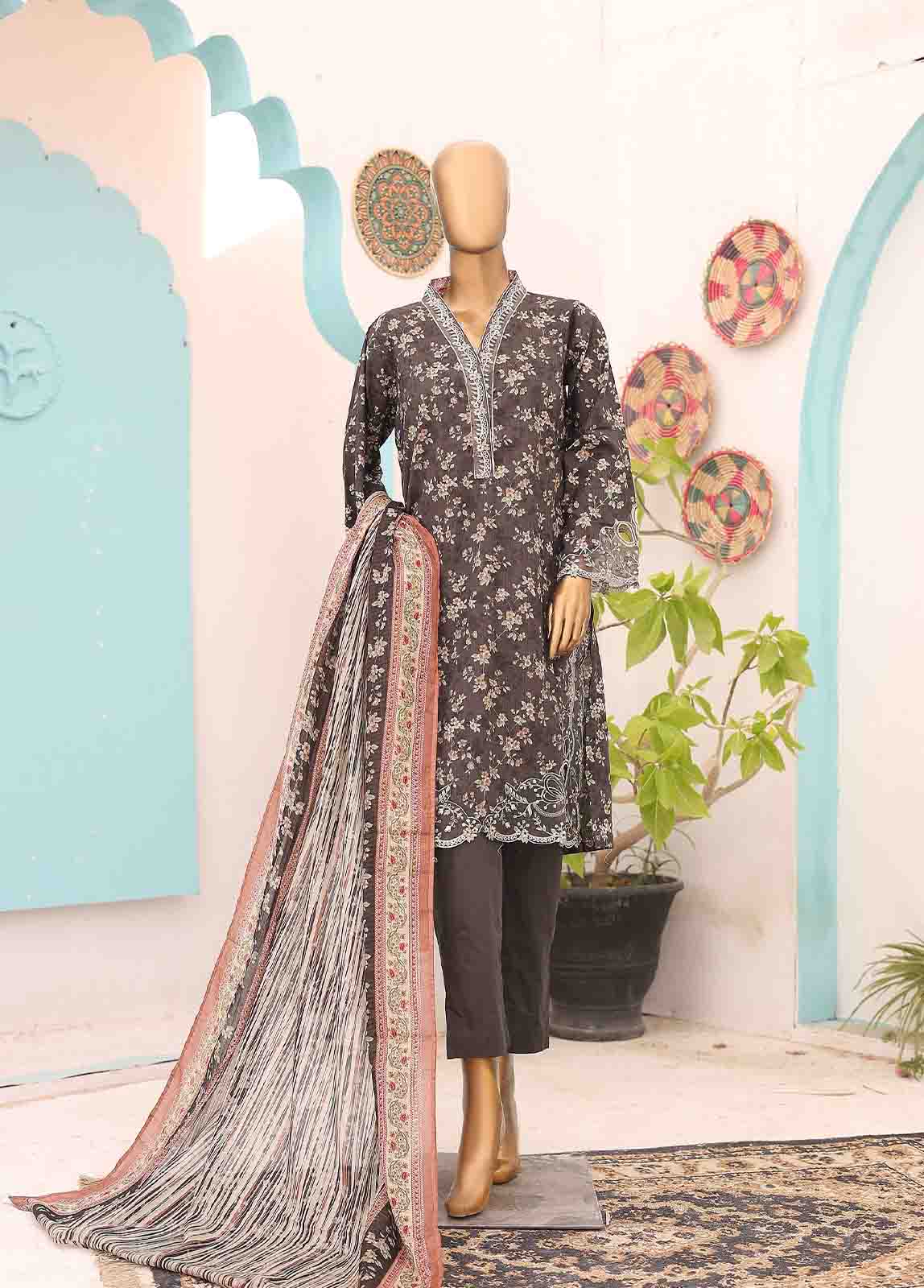 Bin Saeed Fabric - SM-EMB-0346-3 Piece Cutwork Kari Stitched Suit