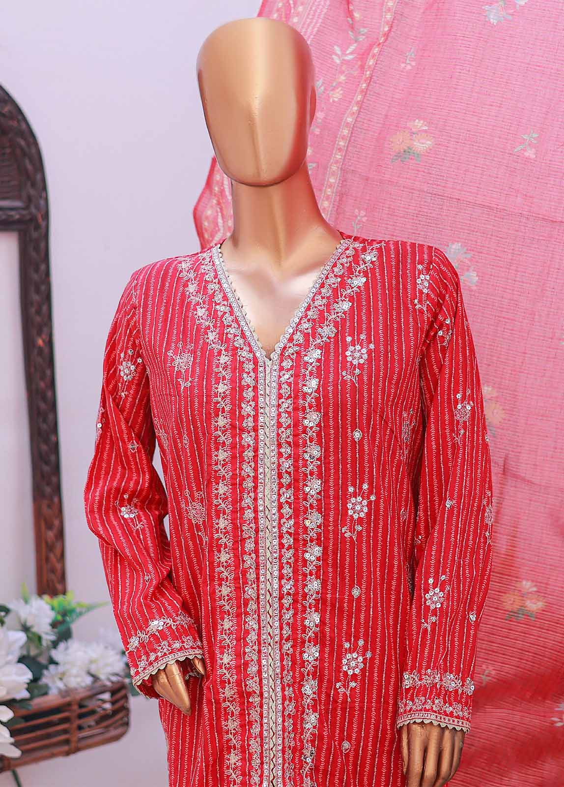 Bin Saeed Fabric - SM-EMB-03A- 3 Piece Printed Embroidered Stitched Suit