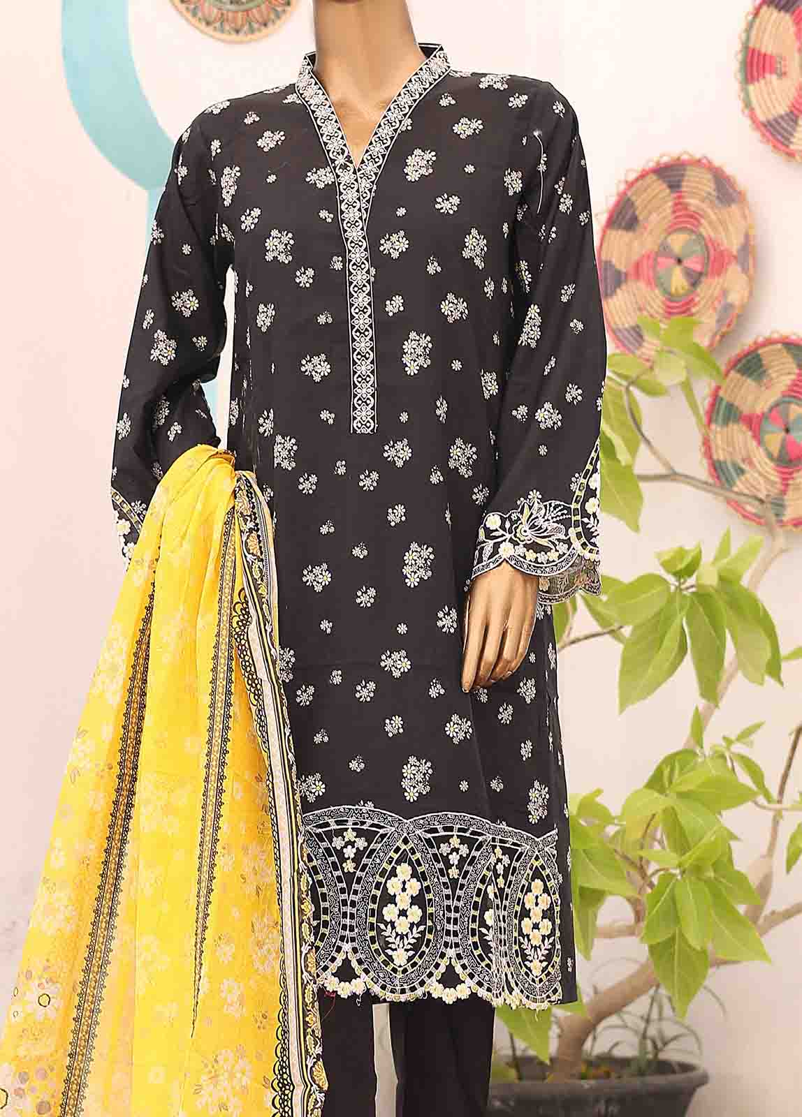 Bin Saeed Fabric - SM-EMB-0429-3 Piece Cutwork Kari Stitched Suit