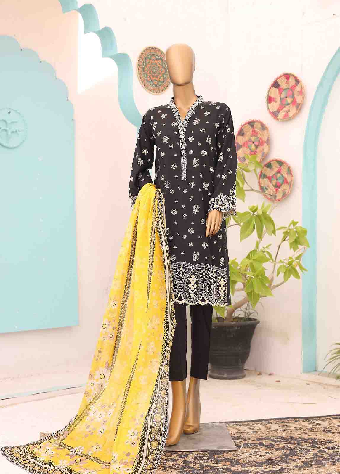 Bin Saeed Fabric - SM-EMB-0429-3 Piece Cutwork Kari Stitched Suit