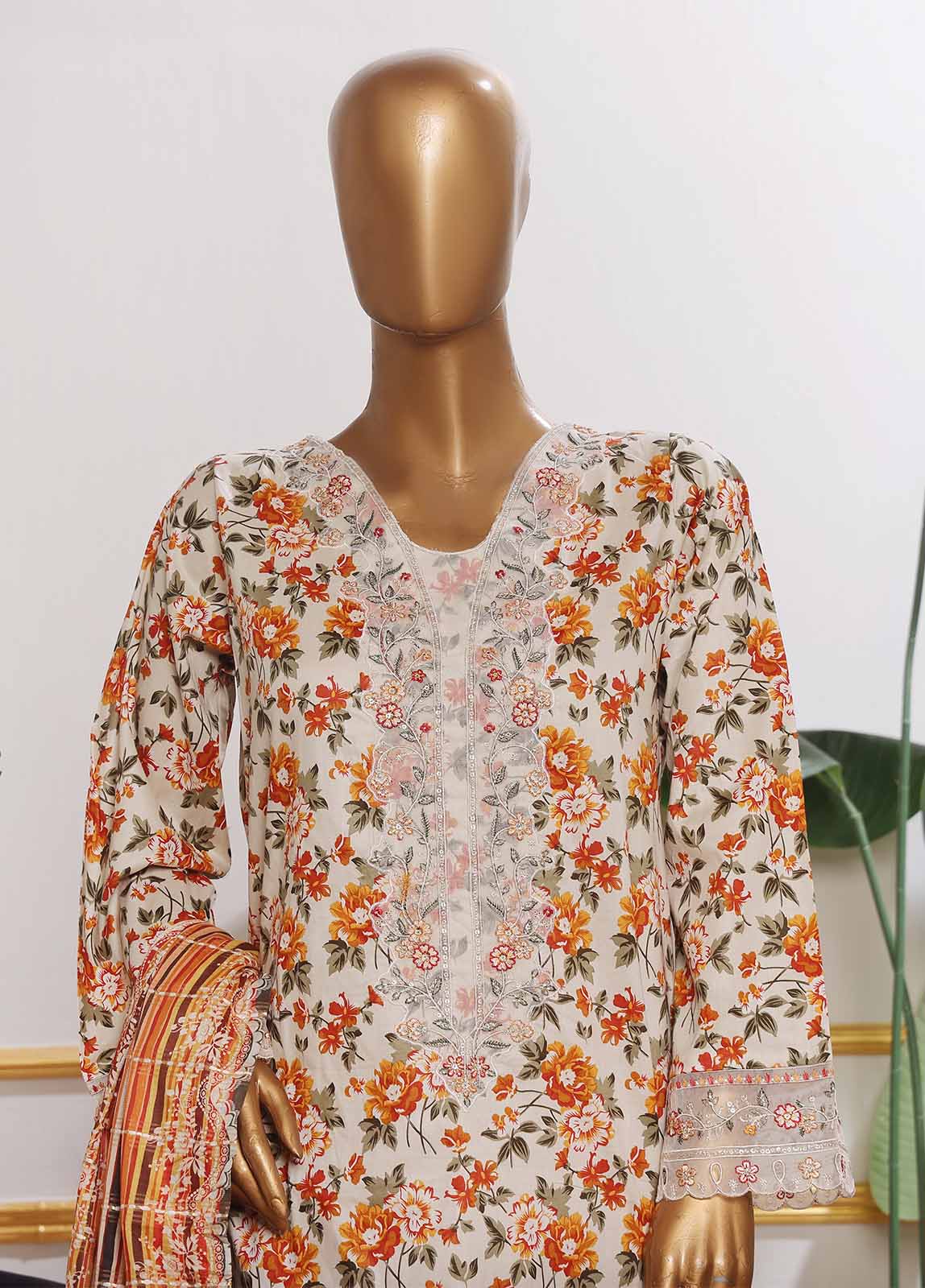 SM-EMB-058V2- 3 Piece Embroidered Stitched Suit