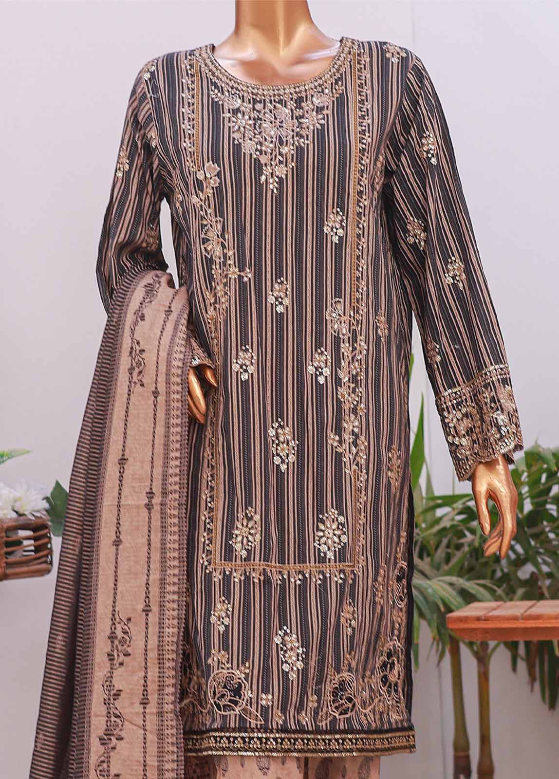 Bin Saeed Fabric - SM-EMB-06- 3 Piece Printed Embroidered Stitched Suit