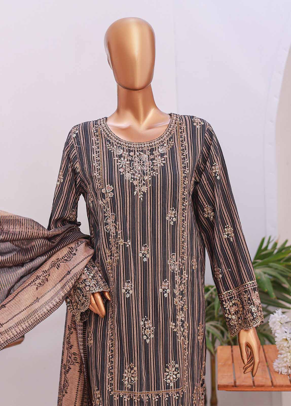 Bin Saeed Fabric - SM-EMB-06- 3 Piece Printed Embroidered Stitched Suit