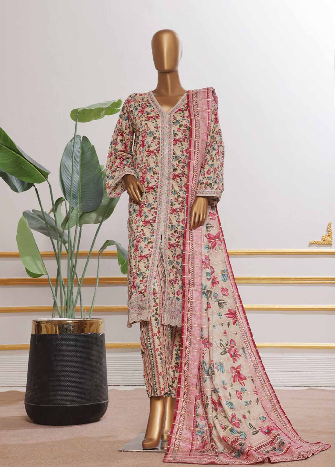 Bin Saeed Fabric - SM-EMB-075V2- 3 Piece Embroidered Stitched Suit