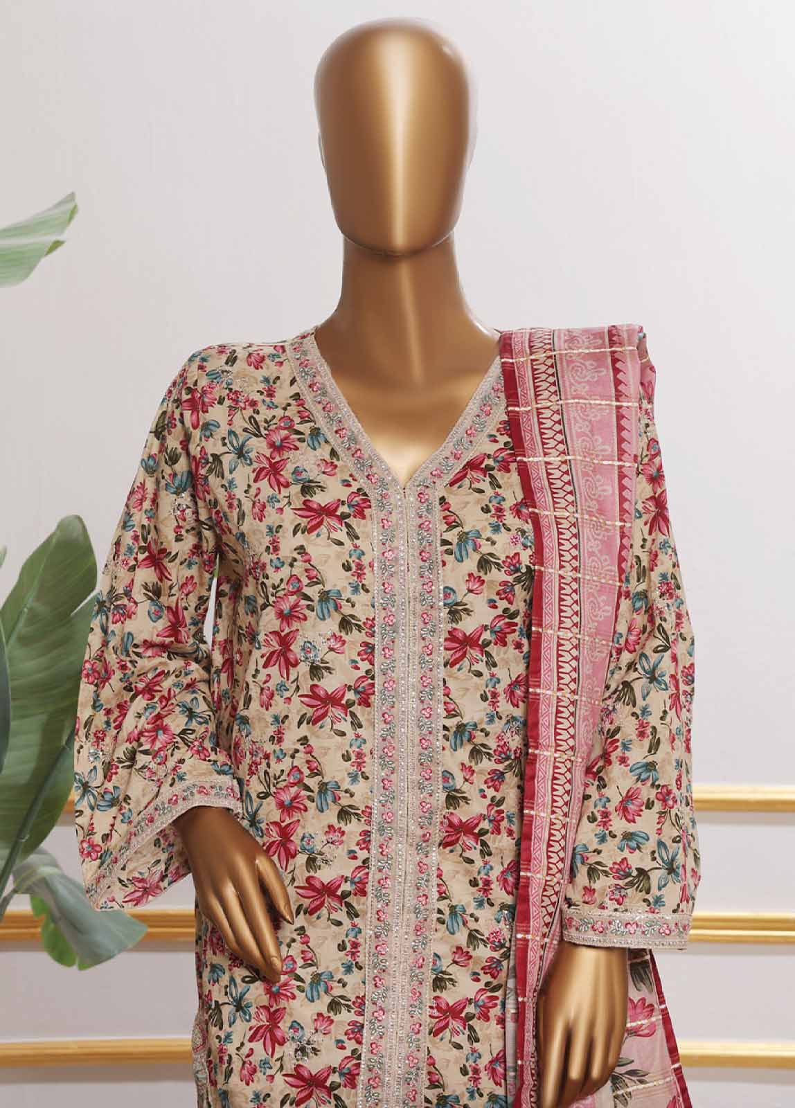 SM-EMB-075V2- 3 Piece Embroidered Stitched Suit