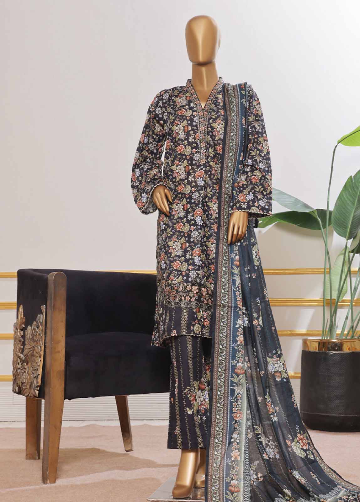 Bin Saeed Fabric - SM-EMB-095V2- 3 Piece Embroidered Stitched Suit