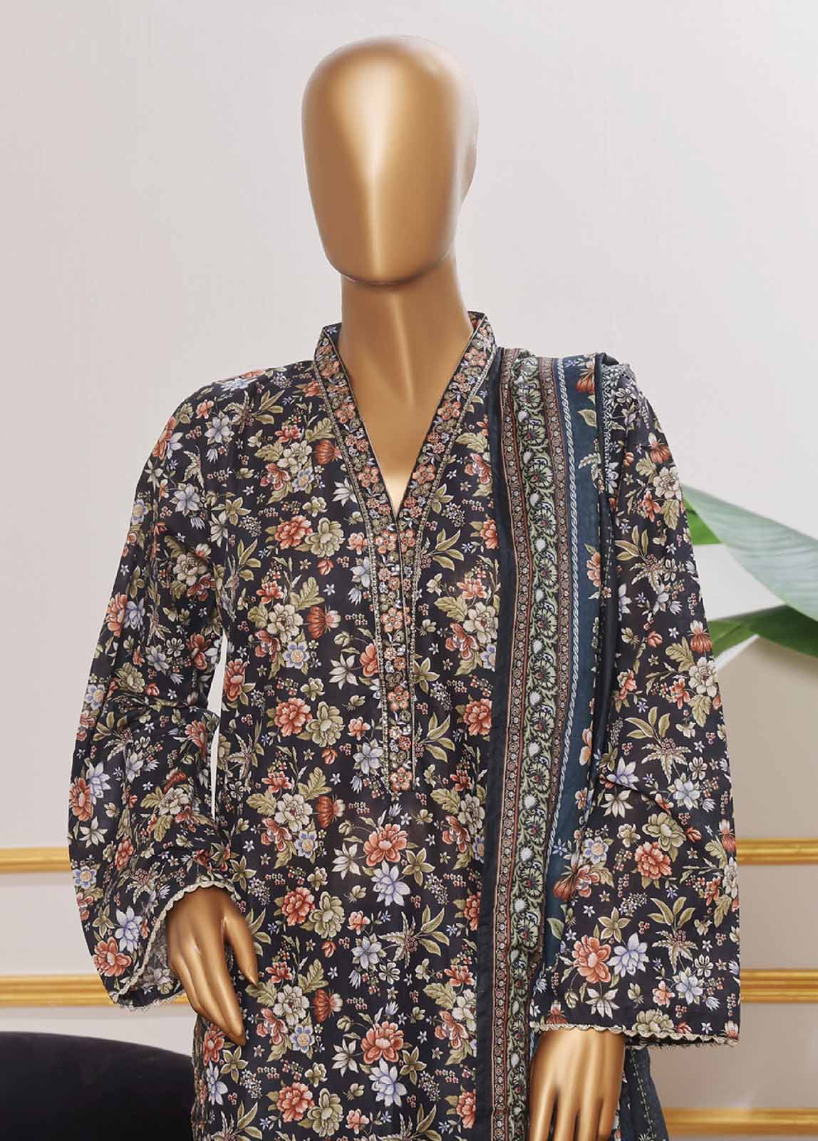 SM-EMB-095V2- 3 Piece Embroidered Stitched Suit