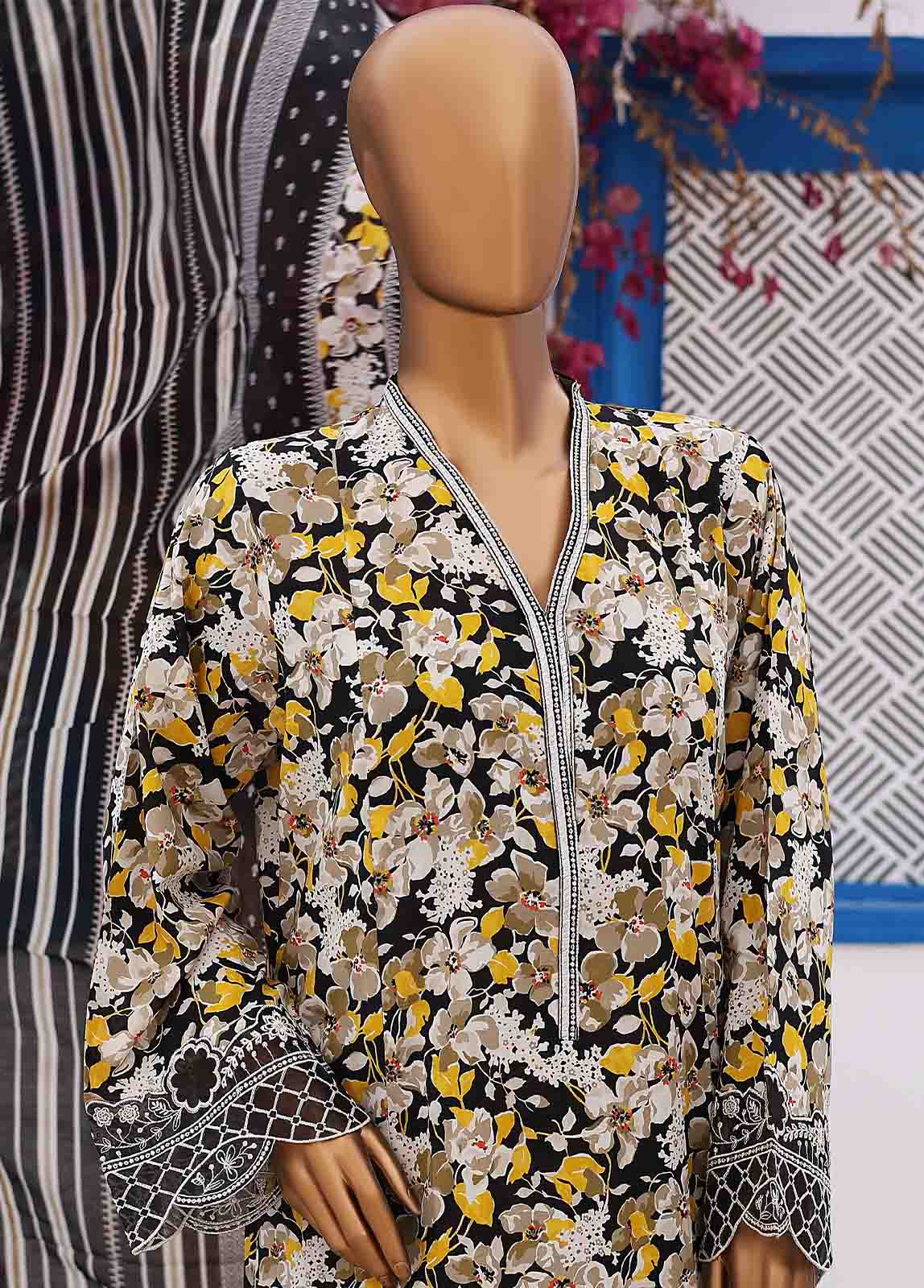 Bin Saeed Fabric - SM-FR-0212- 3 Piece Embroidered Stitched Suit