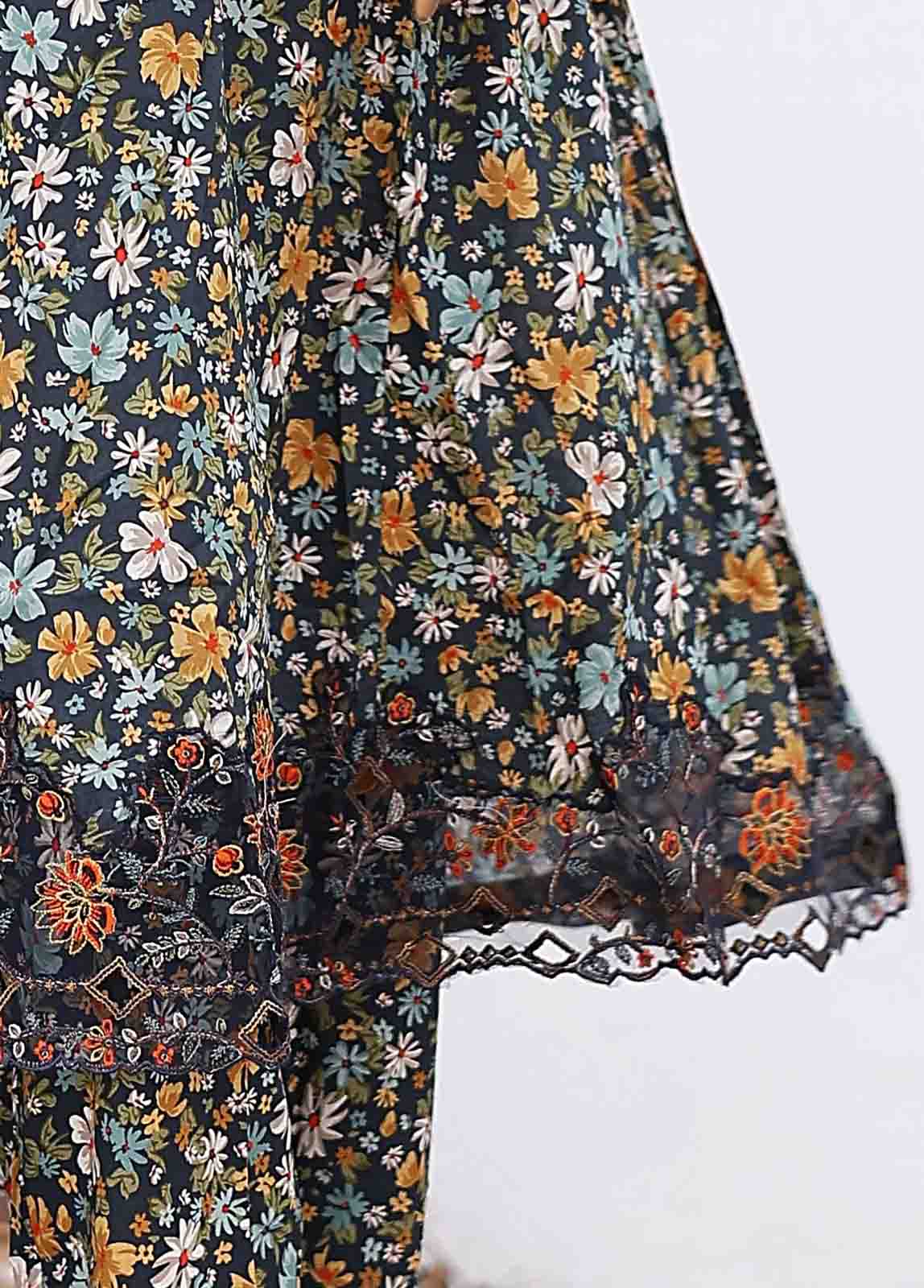 Bin Saeed Fabric - SM-FR-0218- 3 Piece Frock Style Stitched Suit