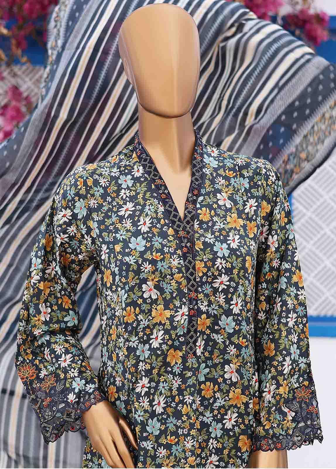 Bin Saeed Fabric - SM-FR-0218- 3 Piece Frock Style Stitched Suit