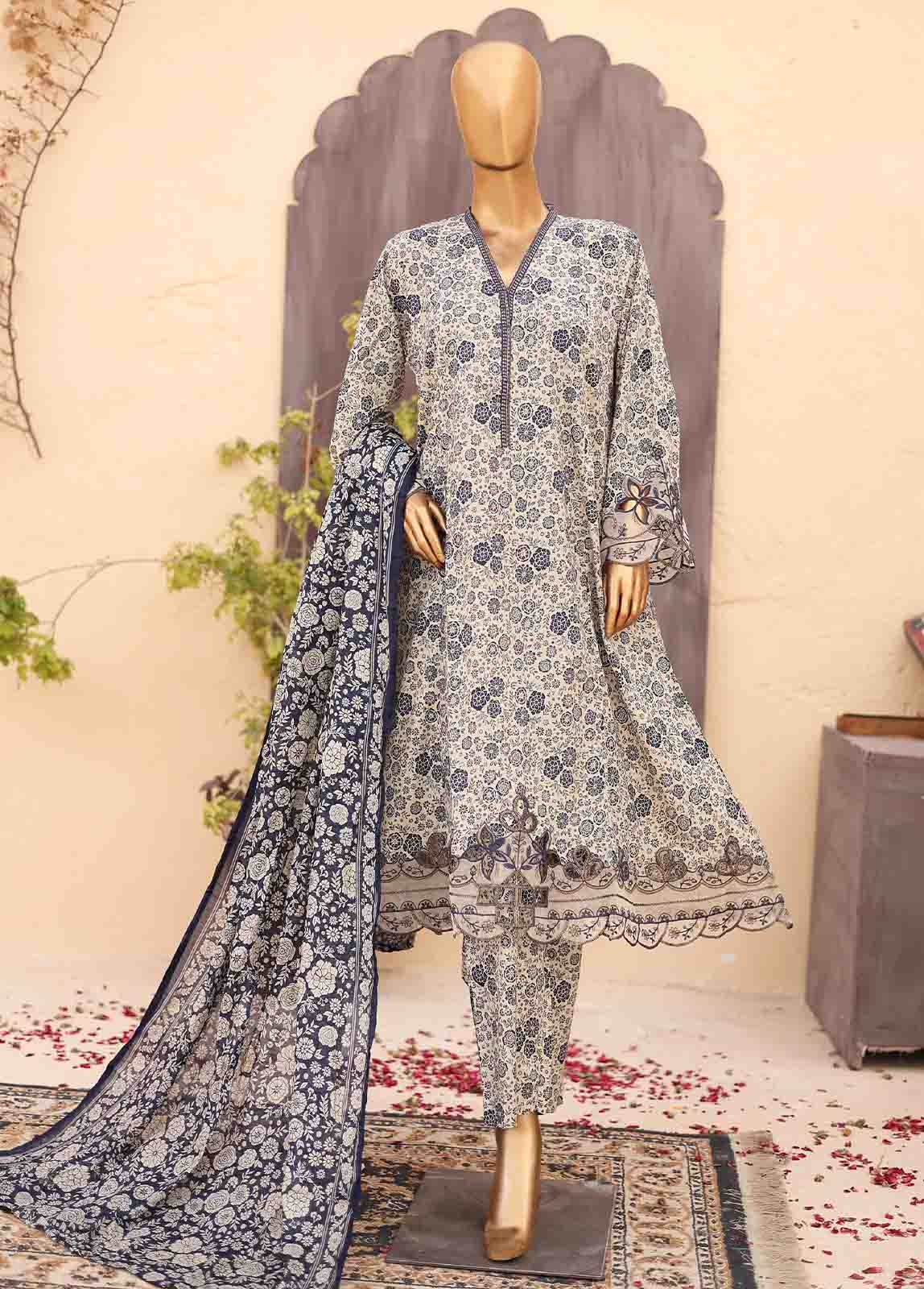 Bin Saeed Fabric - SM-FR-0222- 3 Piece Frock Style Stitched Suit