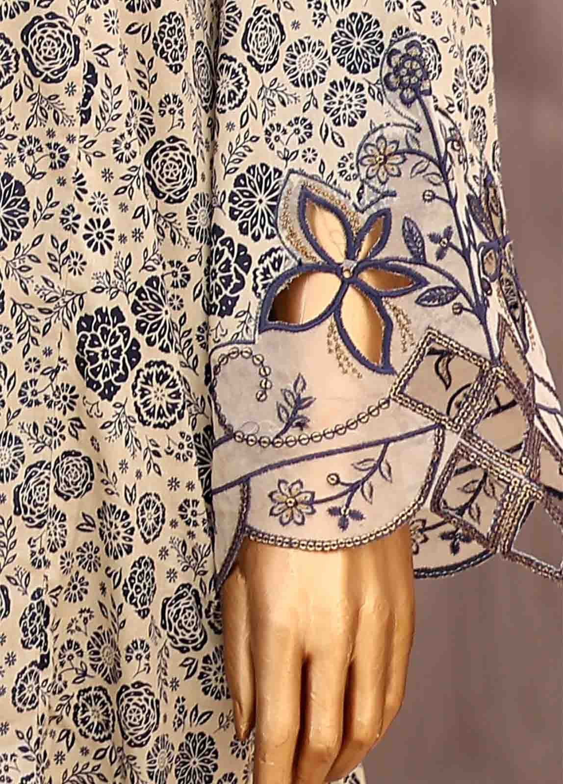 Bin Saeed Fabric - SM-FR-0222- 3 Piece Frock Style Stitched Suit