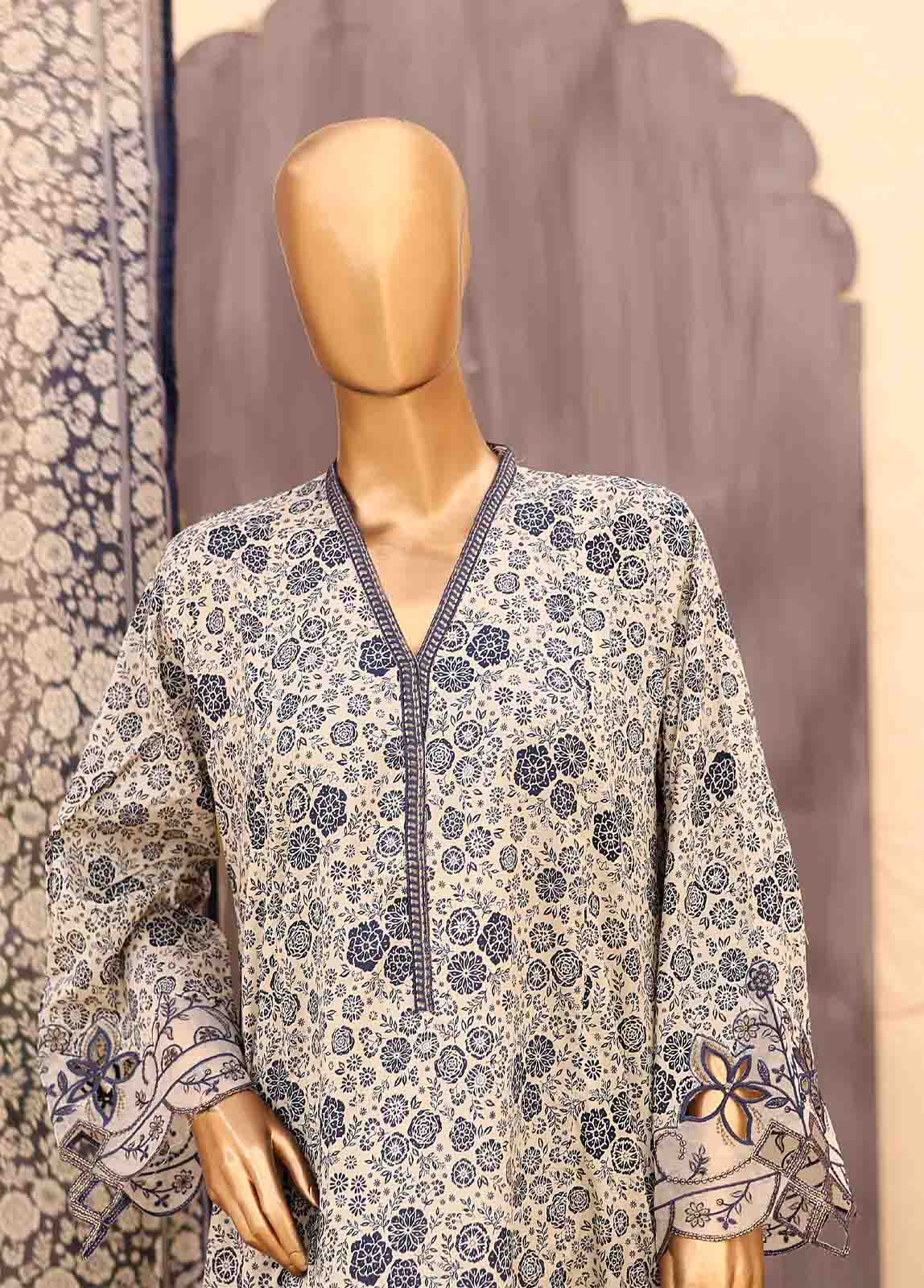 Bin Saeed Fabric - SM-FR-0222- 3 Piece Frock Style Stitched Suit