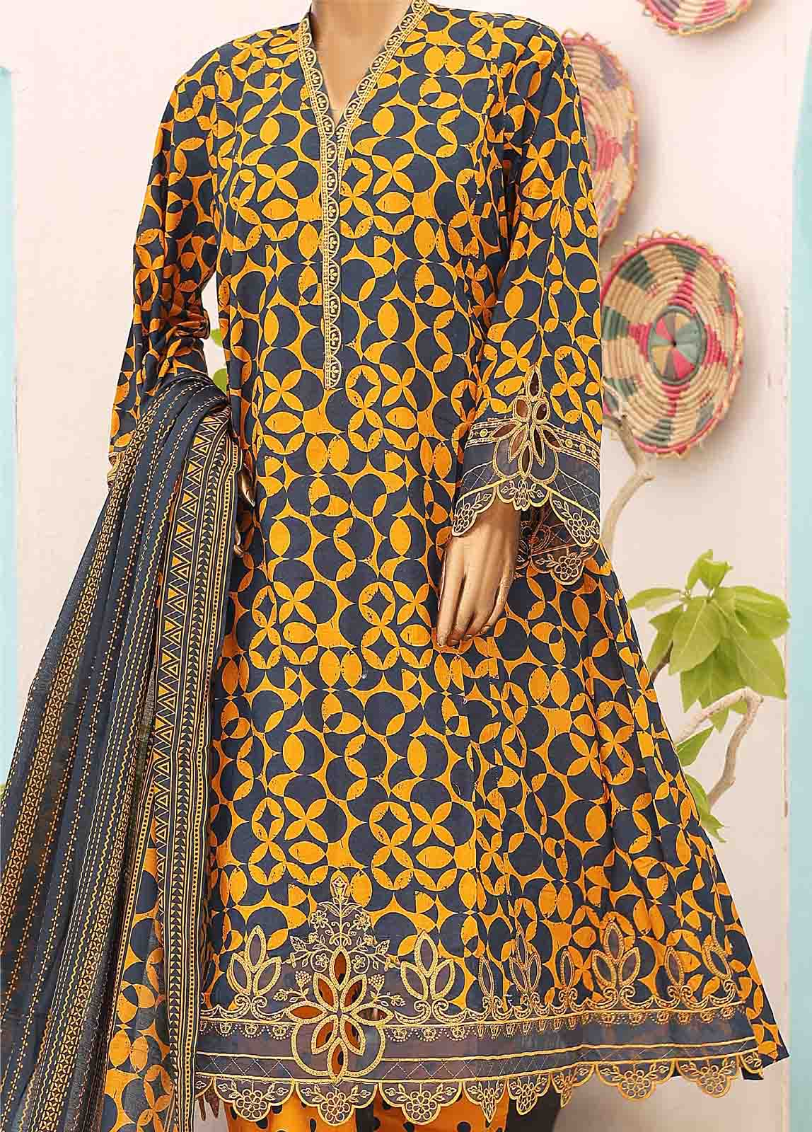 Bin Saeed Fabric - SM-FR-0223- 3 Piece Frock Style Stitched Suit