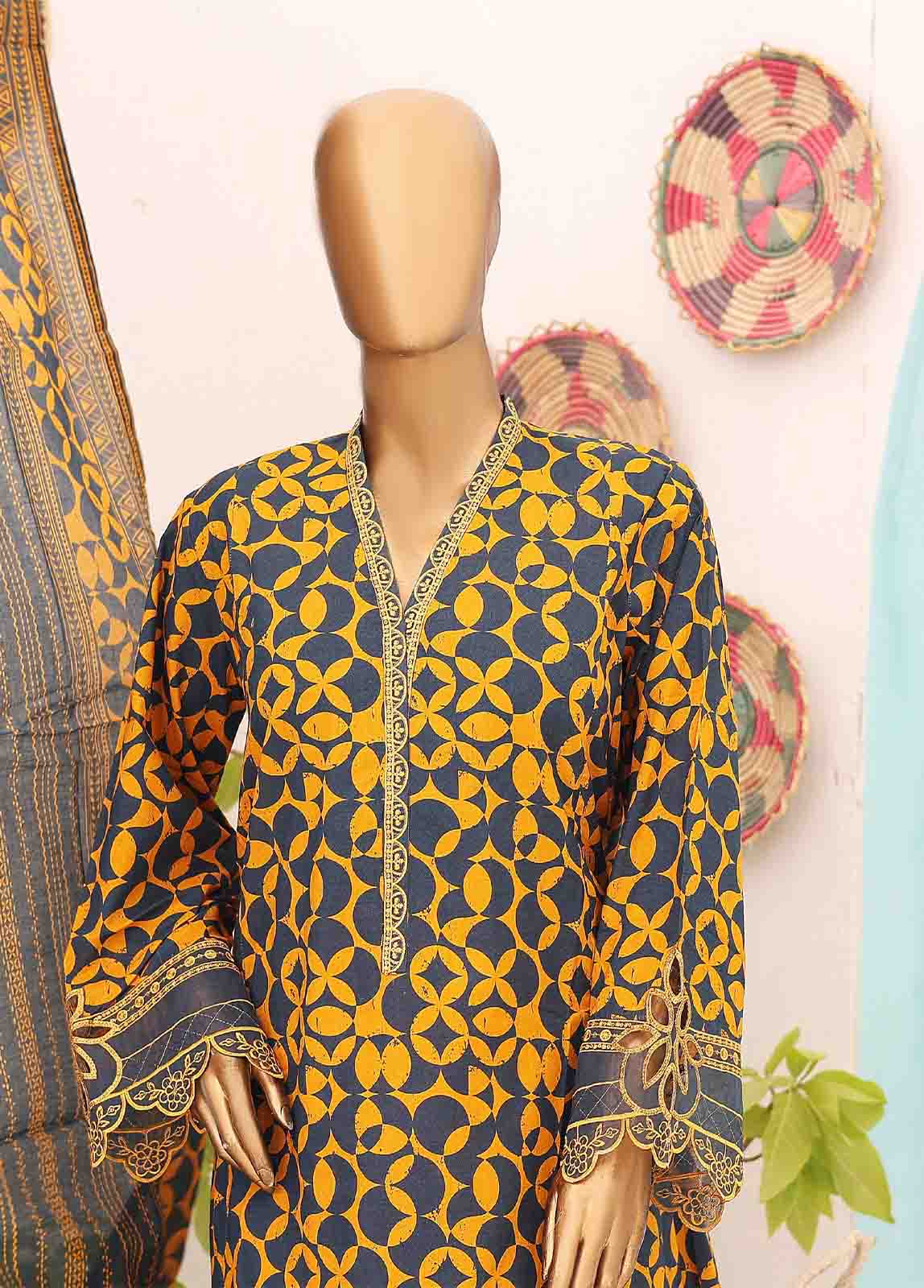 Bin Saeed Fabric - SM-FR-0223- 3 Piece Frock Style Stitched Suit