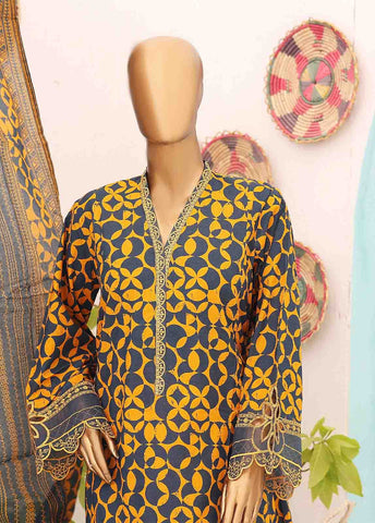 Bin Saeed Fabric - SM-FR-0223- 3 Piece Frock Style Stitched Suit