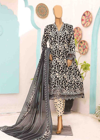 Bin Saeed Fabric - SM-FR-0224- 3 Piece Frock Style Stitched Suit
