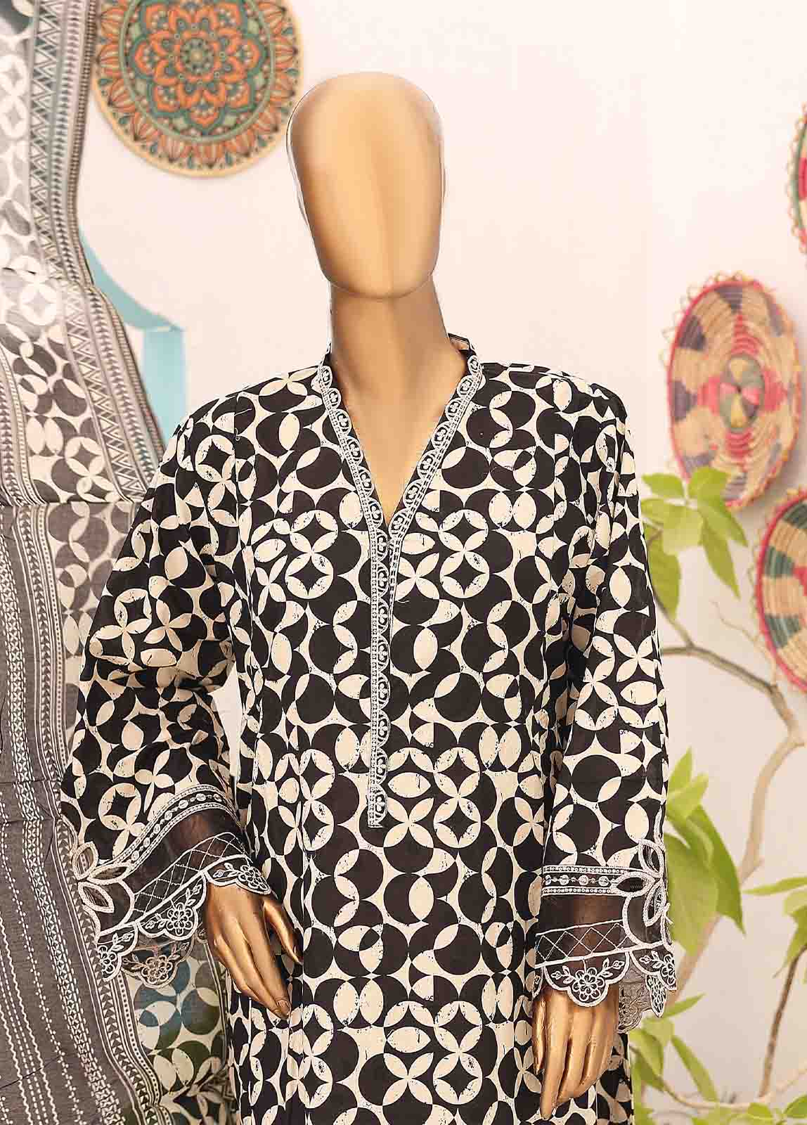 Bin Saeed Fabric - SM-FR-0224- 3 Piece Frock Style Stitched Suit