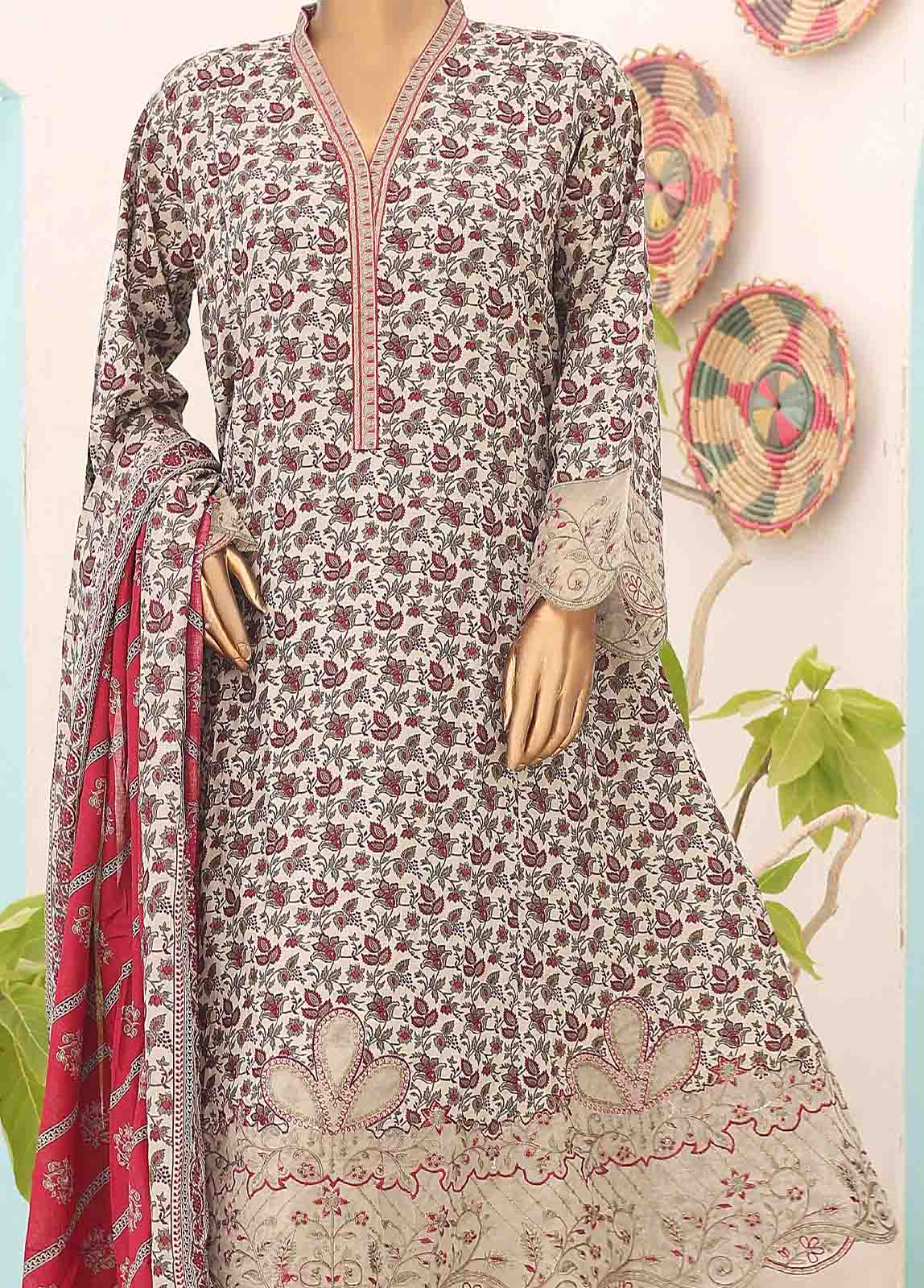 Bin Saeed Fabric - SM-FR-0225- 3 Piece Frock Style Stitched Suit